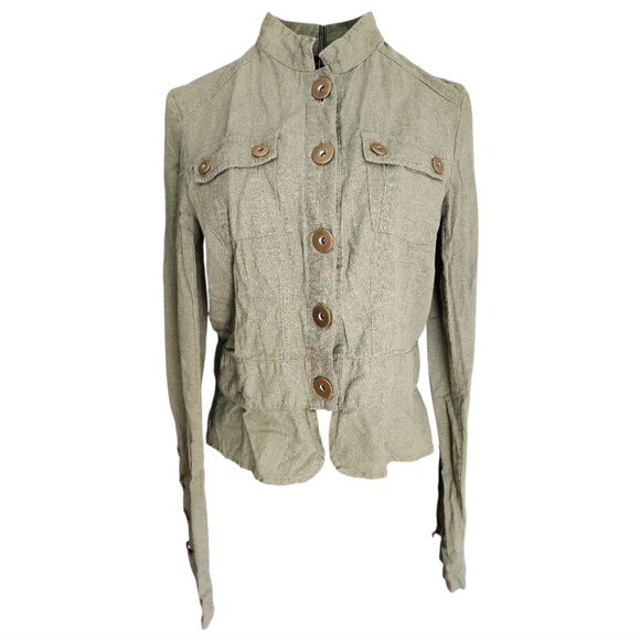 Taxi 100% Linen Military Utility Button Jacket Medium Safari Cargo Whimsigoth - Picture 1 of 9